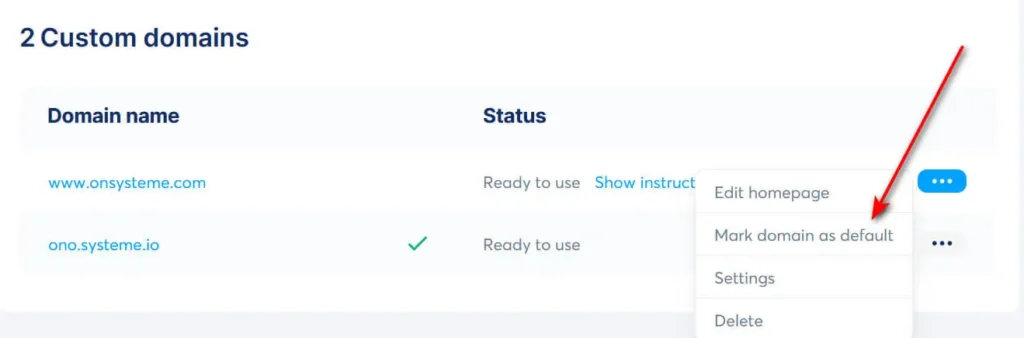 How to set your custom domain as the default in Systeme.io.