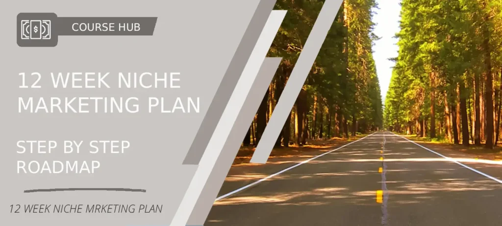 12-week niche marketing plan course hub showing a step-by-step roadmap for beginners to build and grow an online niche business.