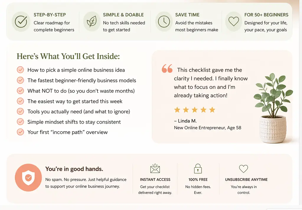 Preview of 25 step online business checklist for beginners over 50